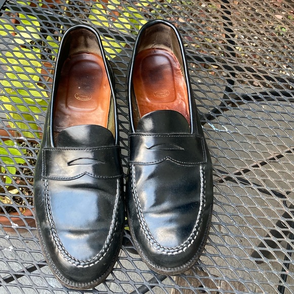 ALDEN x BROOKS BROTHERS 11 1/2 D BLACK SHELL CORDOVAN PENNY LOAFERS SHOES - Picture 5 of 8